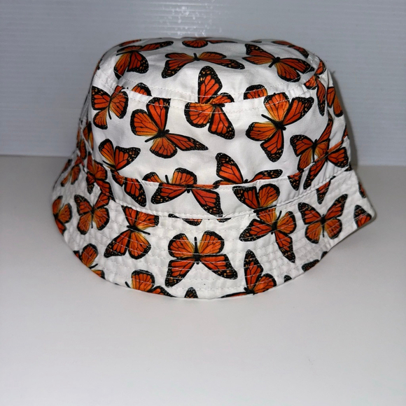 Petals and Peacocks Bucket Hat One Size White Orange Butterfly - Picture 7 of 10